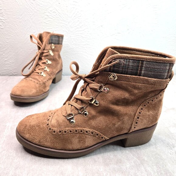 Tommy Hilfiger Lace Up Ankle Boots Brown Grunge Preppy Oxford Wingtip Booties 9M - Picture 1 of 12